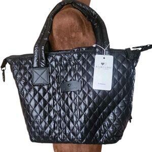 NWT Heart Love By Charo Quilted Tote Bag Purse Black‎ Removable Strap Coin Purse